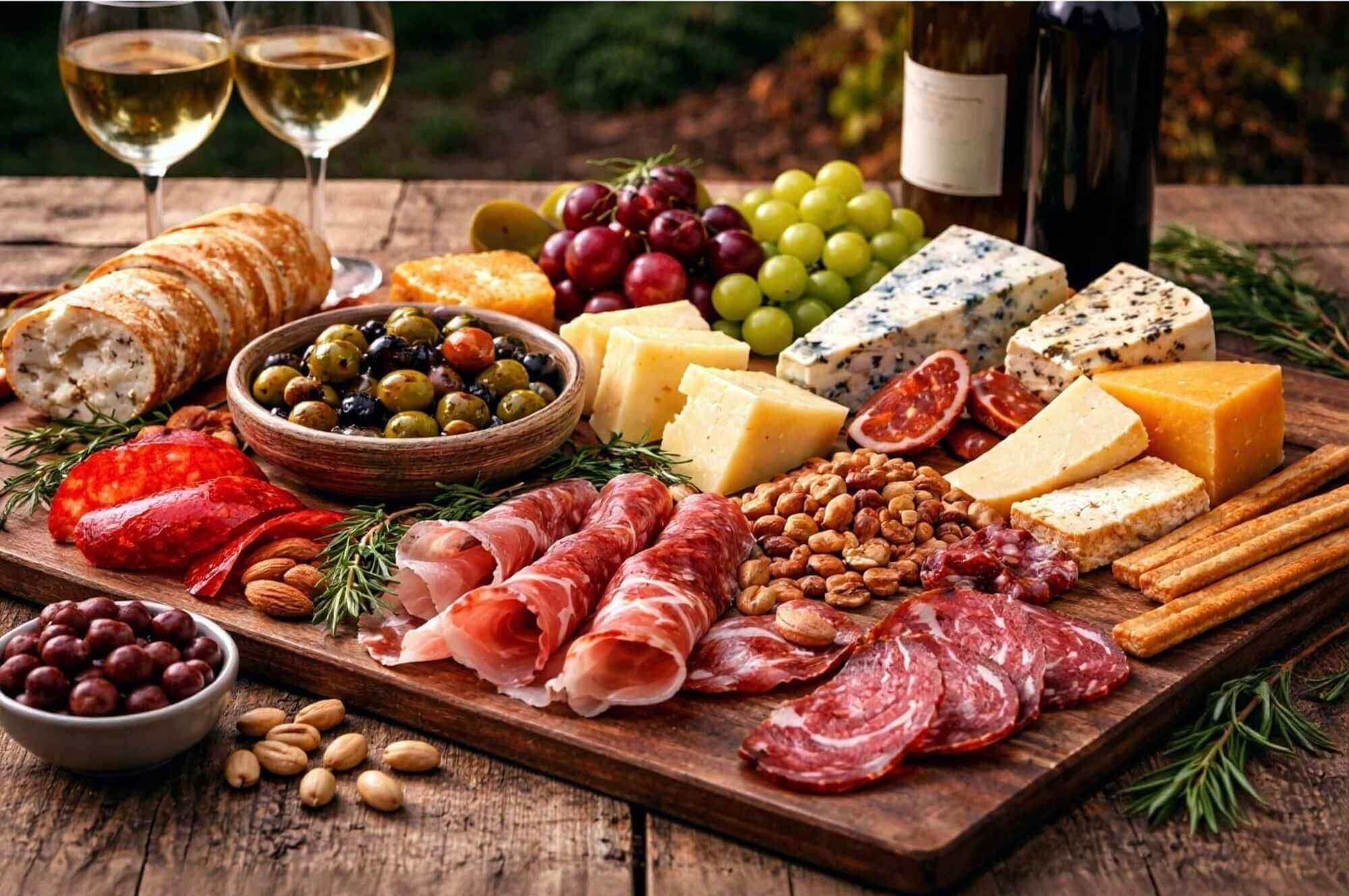 Parovani oliv s vinem a orisky